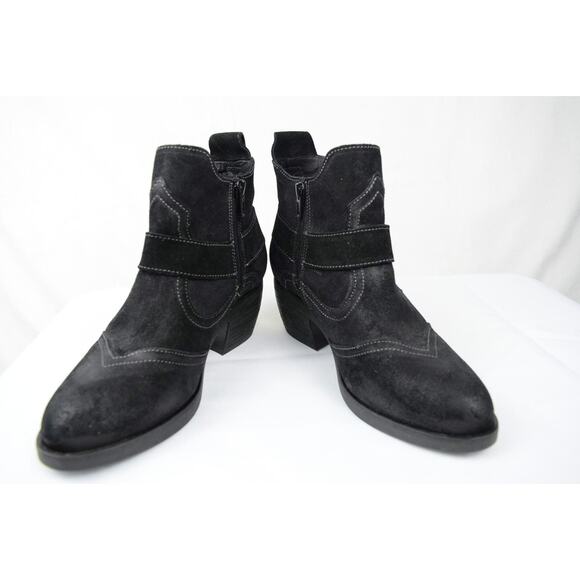 Taos Howdy Black Suede Block Heel Ankle Western Biker Bootie EUR. 36 US 5-5.5 - Picture 5 of 8